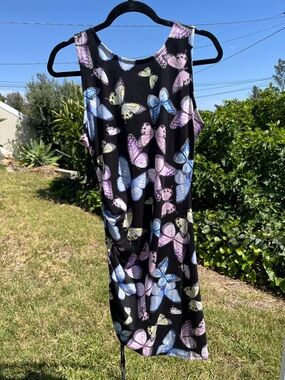Haute Monde Black Mini Dress with Blue & Purple Butterfly Print